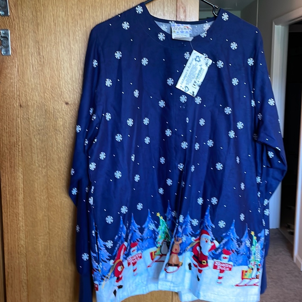 Christmas jacket with snaps uniform scrub with Santa and Rudolph 🎄